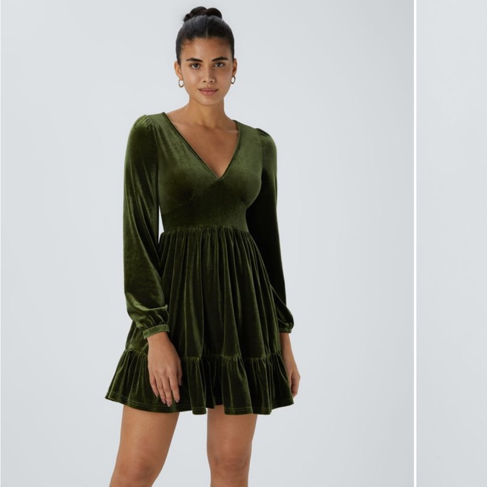 Halara Everyday Deep V Neck Long Sleeve Ruffled Hem Velvet Mini Chill Dress XS